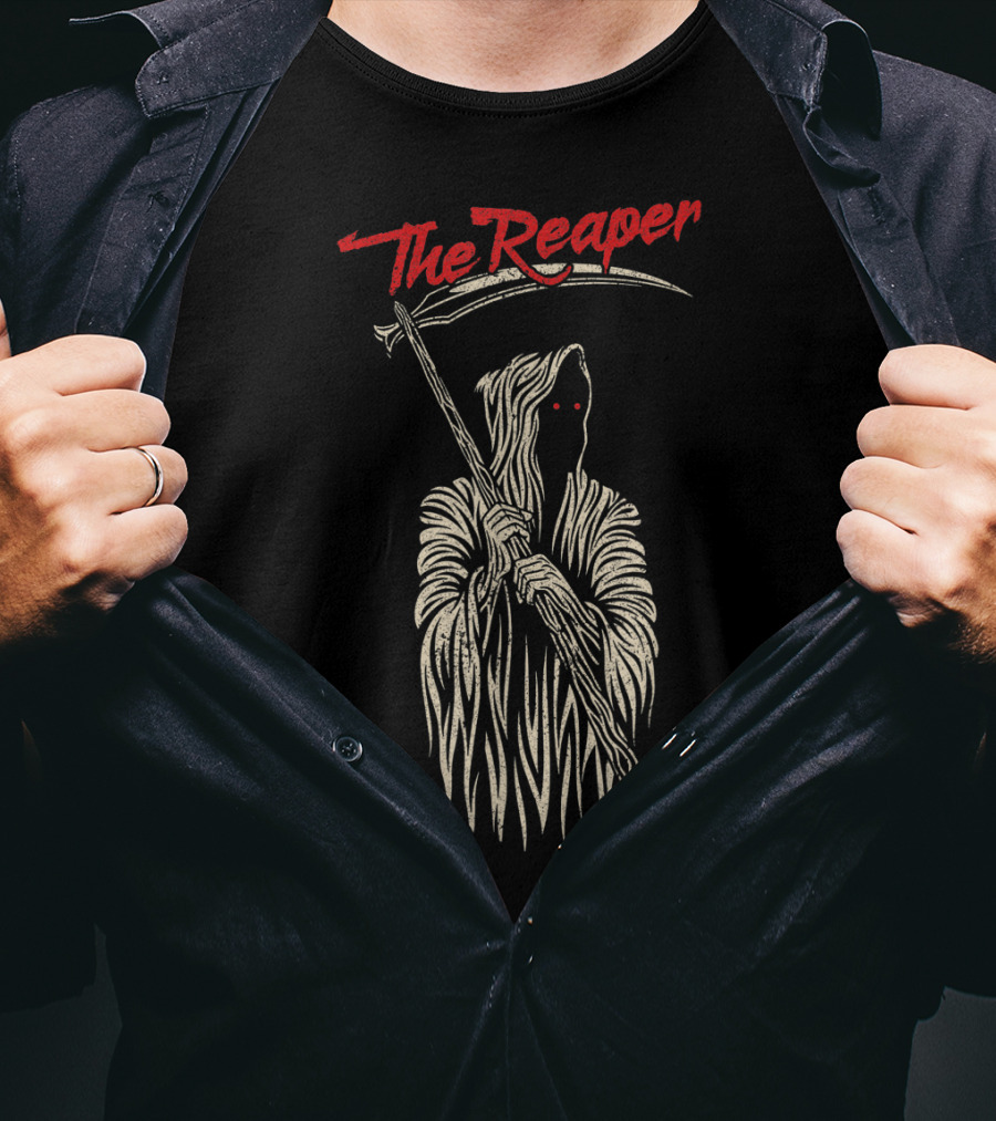 The Reaper Cloaked Scythe Bearer With Red Eyes T-Shirt