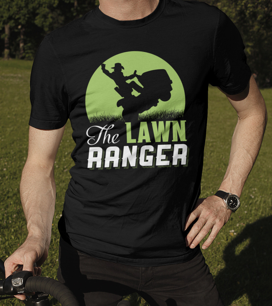 The Lawn Ranger Funny Mowing Cowboy On Ride-On Lawnmower T-Shirt