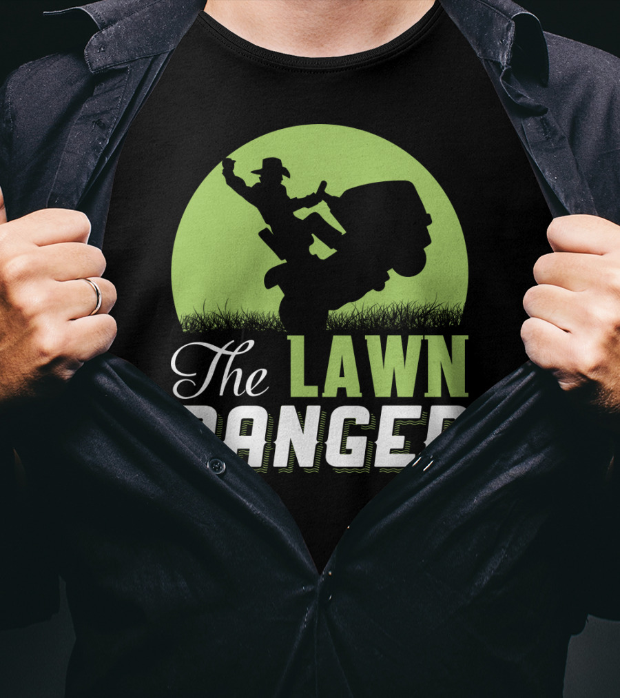The Lawn Ranger Funny Mowing Cowboy On Ride-On Lawnmower T-Shirt