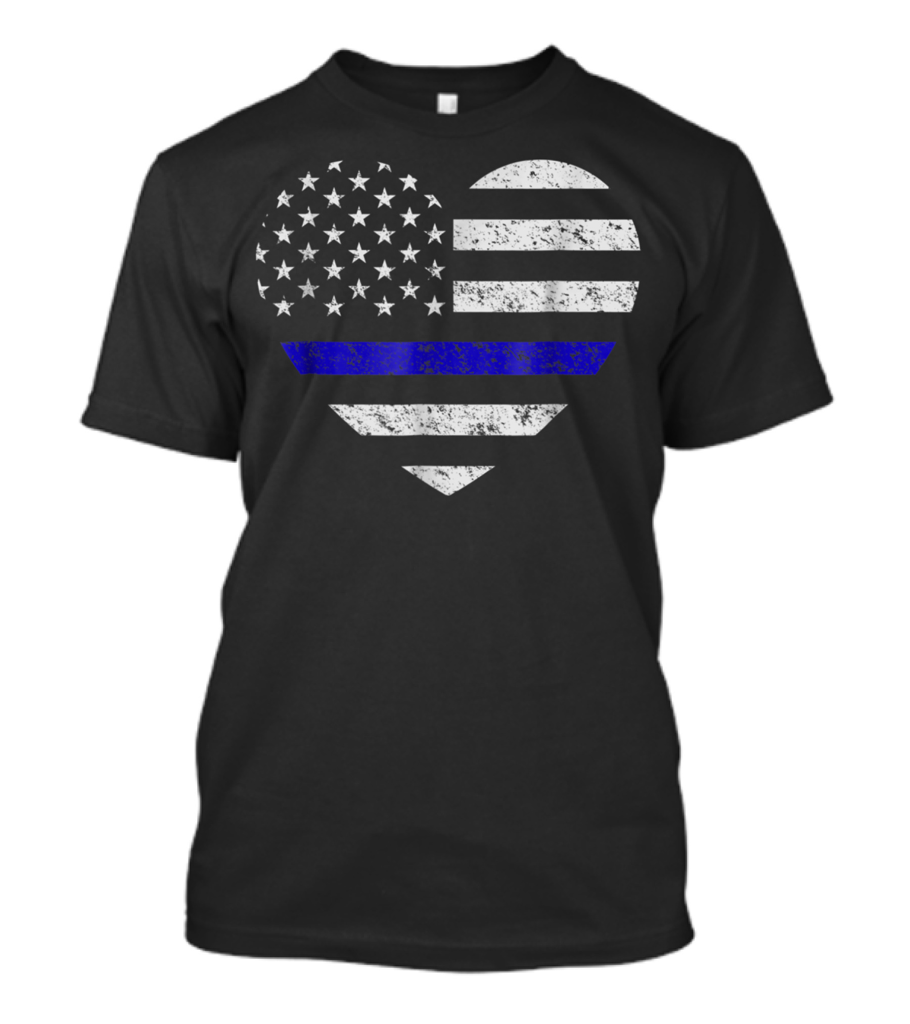 Thin Blue Line American Flag Heart Police Support T-Shirt