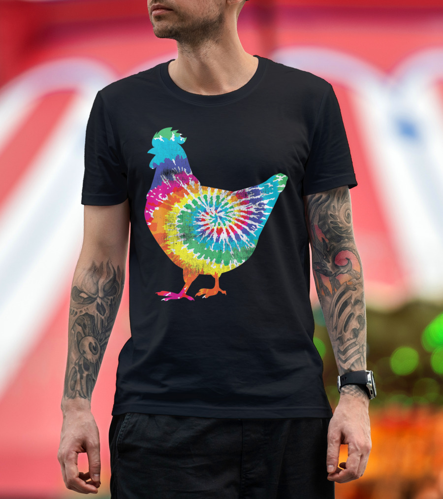 Tie Dye Chicken Hippy Farmer Hobby Farm Rainbow Burst T-Shirt