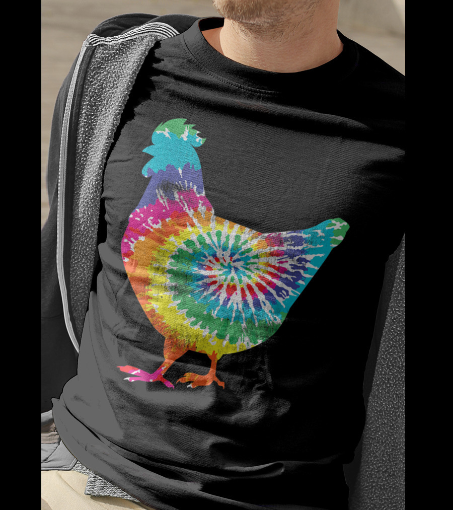 Tie Dye Chicken Hippy Farmer Hobby Farm Rainbow Burst T-Shirt