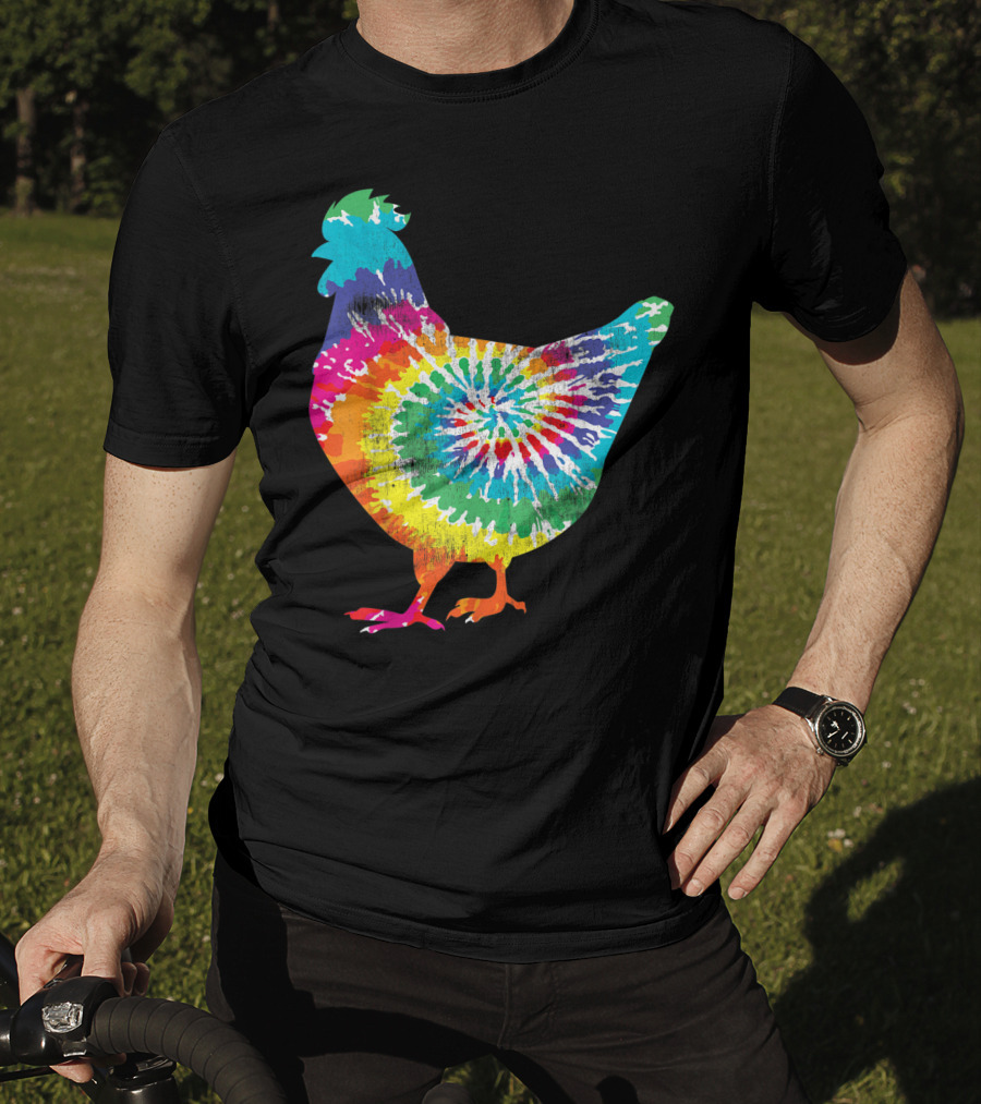 Tie Dye Chicken Hippy Farmer Hobby Farm Rainbow Burst T-Shirt