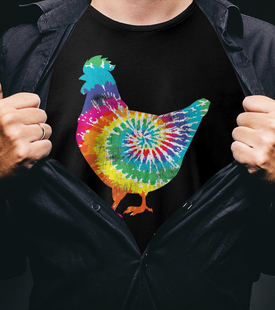 Tie Dye Chicken Hippy Farmer Hobby Farm Rainbow Burst T-Shirt