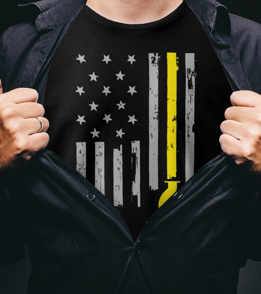 Tow Truck Driver American Flag Yellow Line Hook T-Shirt