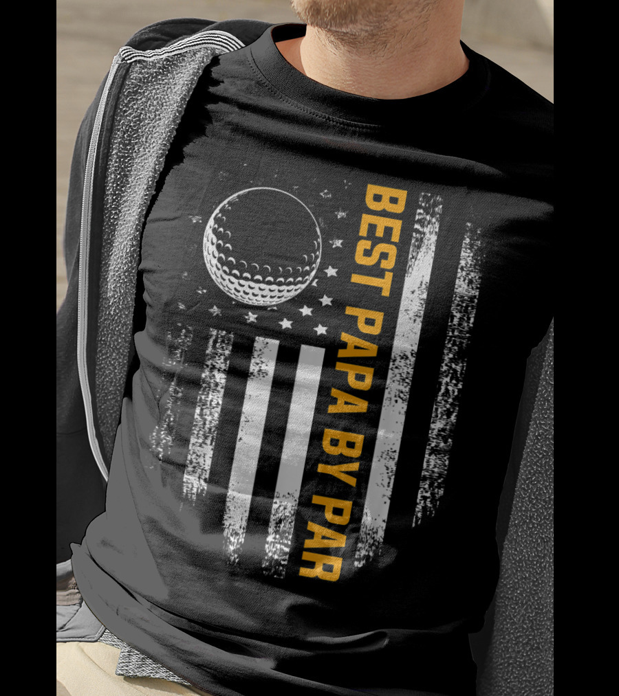 Best Papa By Par Golf Ball American Flag Vintage Father's Day T-Shirt