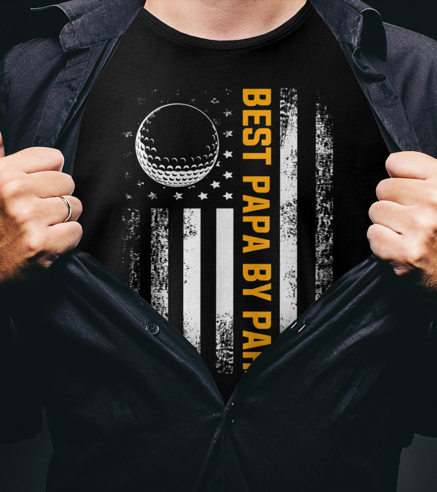 Best Papa By Par Golf Ball American Flag Vintage Father's Day T-Shirt