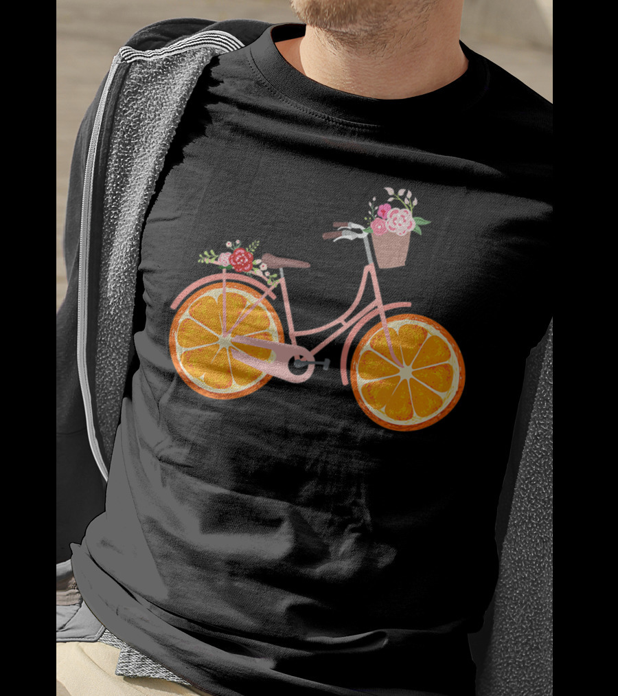 Vintage Bike Bicycle With Flower Basket And Orange Fruit Wheels T-Shirt