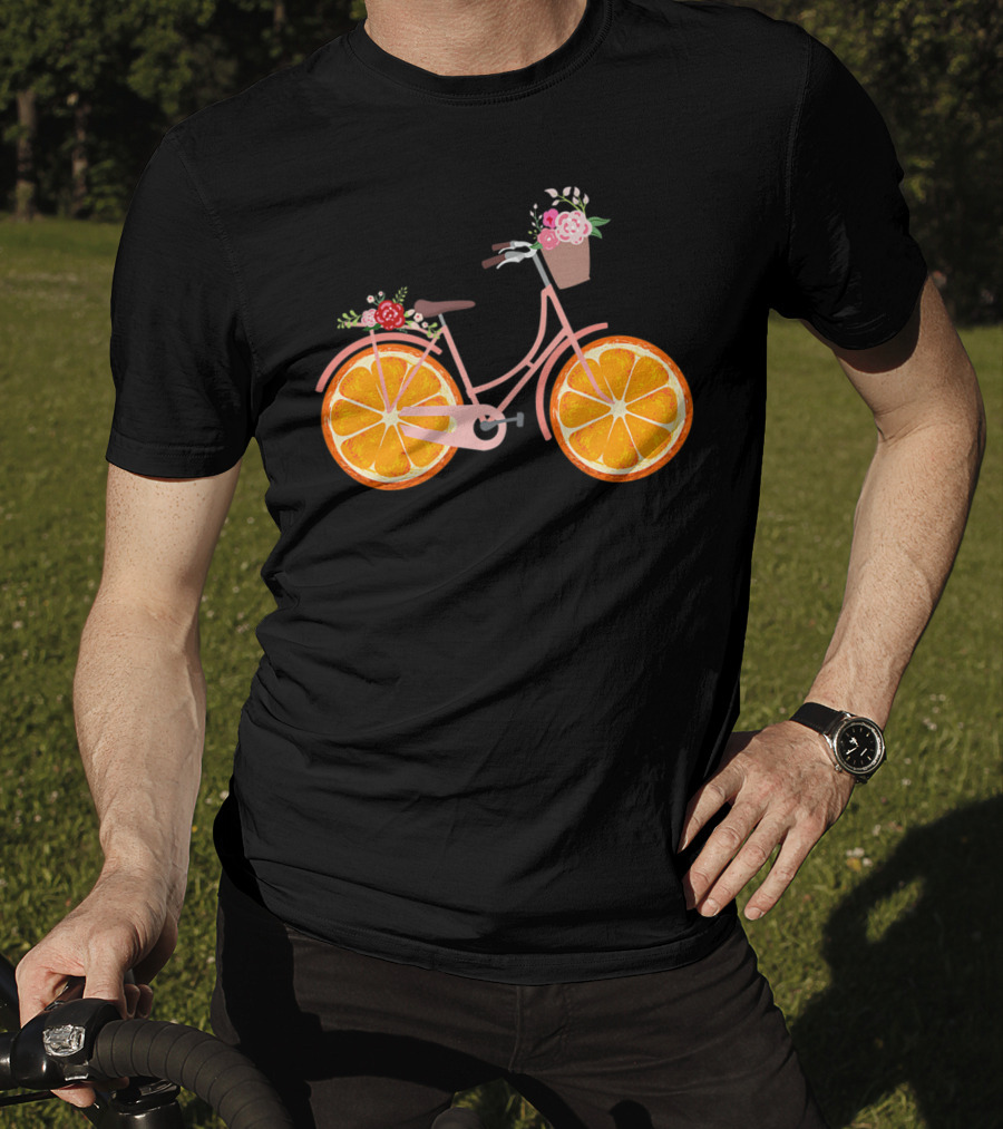 Vintage Bike Bicycle With Flower Basket And Orange Fruit Wheels T-Shirt