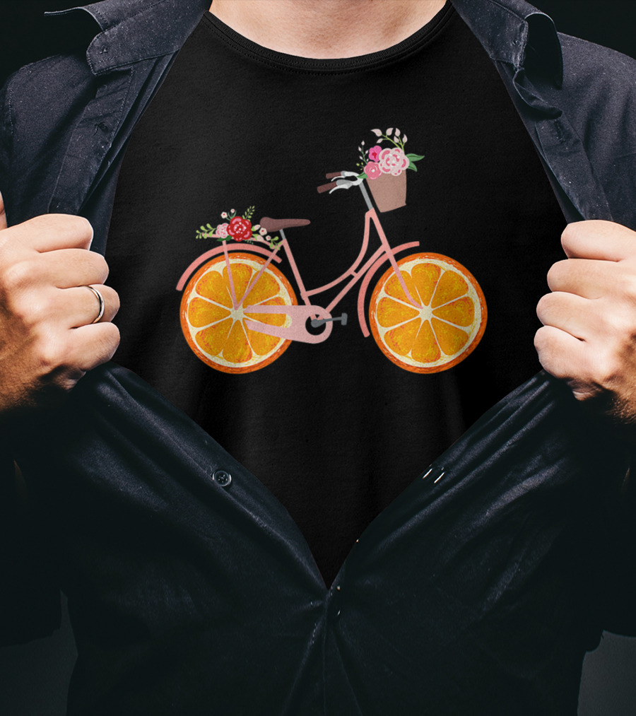 Vintage Bike Bicycle With Flower Basket And Orange Fruit Wheels T-Shirt