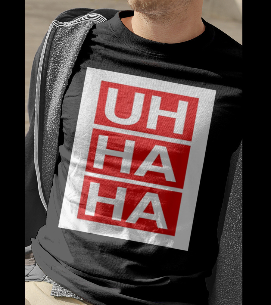 UH HA HA Graphic On Red Blocks T-Shirt