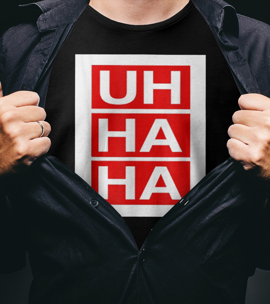 UH HA HA Graphic On Red Blocks T-Shirt