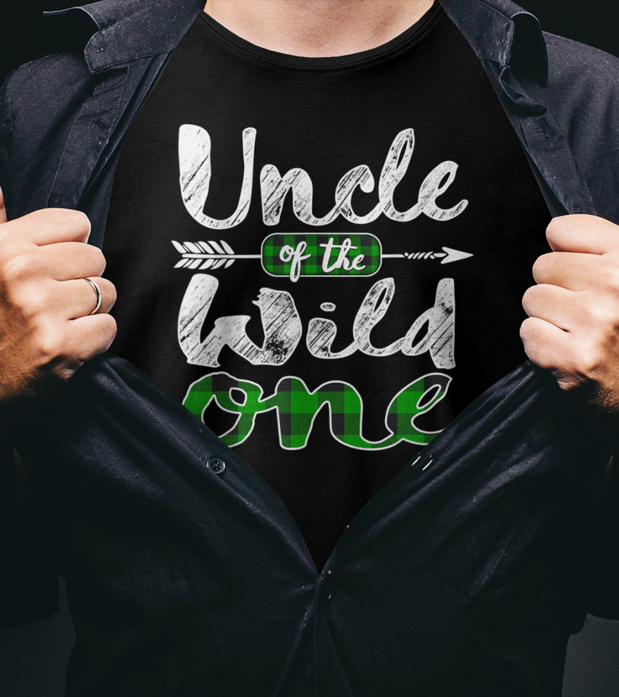 Uncle Of The Wild One Irish Green Plaid Arrow T-Shirt