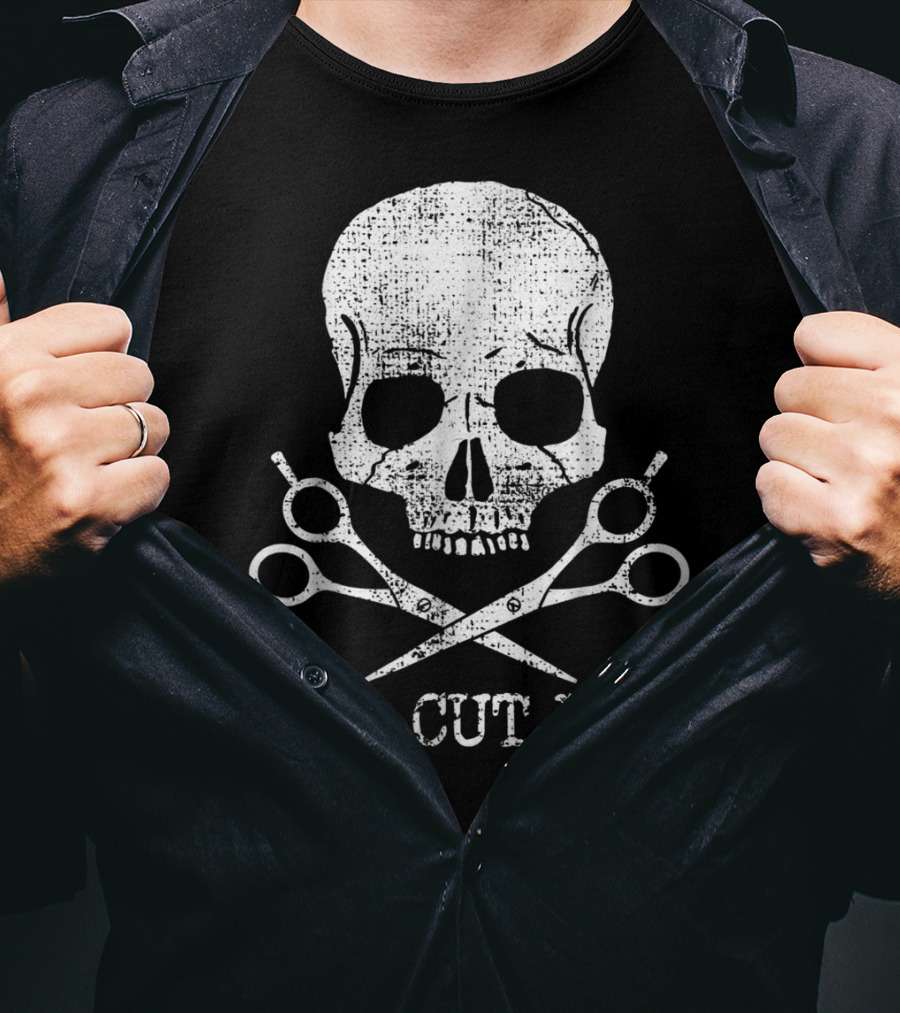 Vintage Barber Hairdresser Hair Sty I'll Cut You Skull With Scissors T-Shirt
