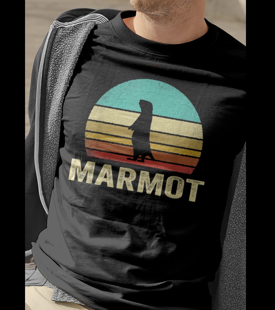 Retro Marmot Silhouette Sunset Stripes T-Shirt