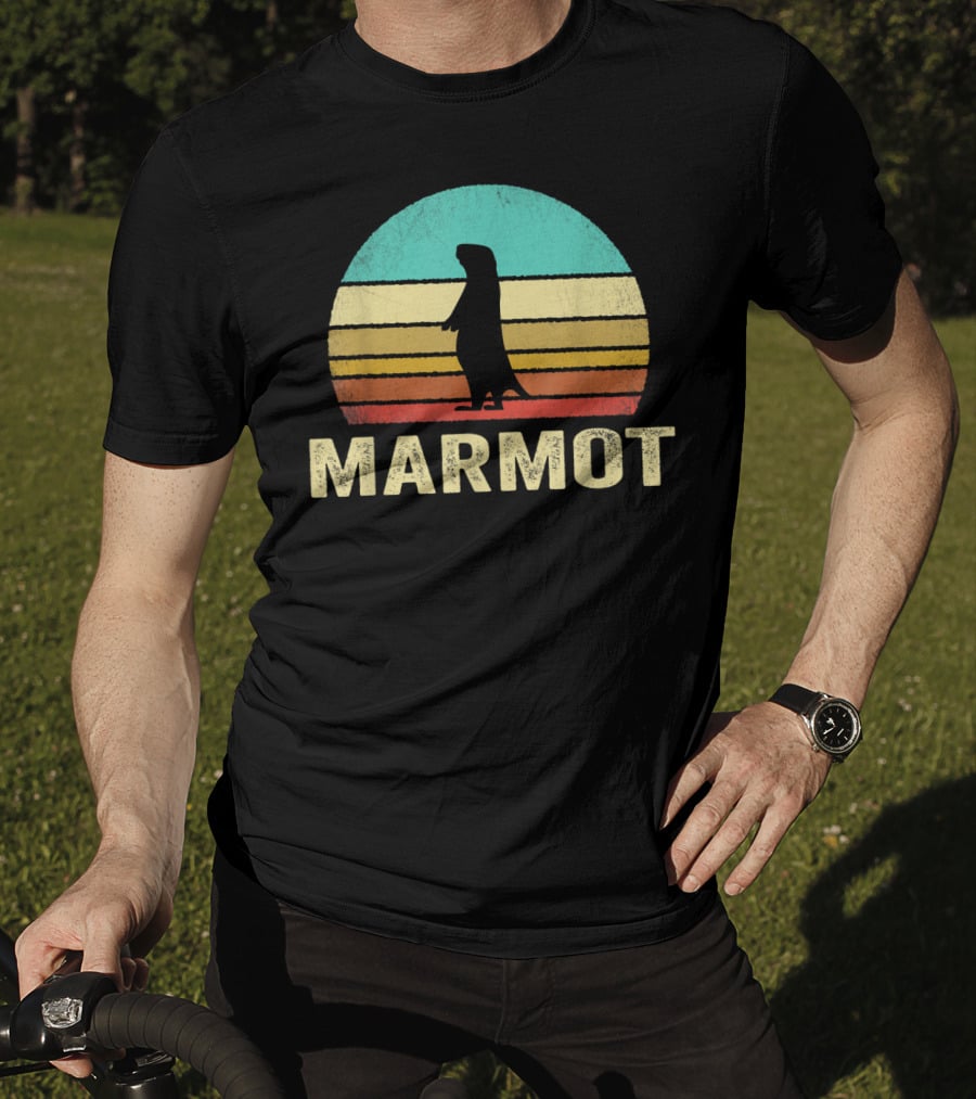 Retro Marmot Silhouette Sunset Stripes T-Shirt