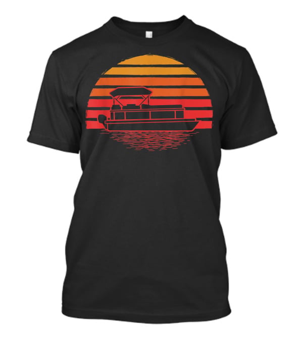 Vintage Pontoon Boat Silhouette Sunset Retro Vibes T-Shirt