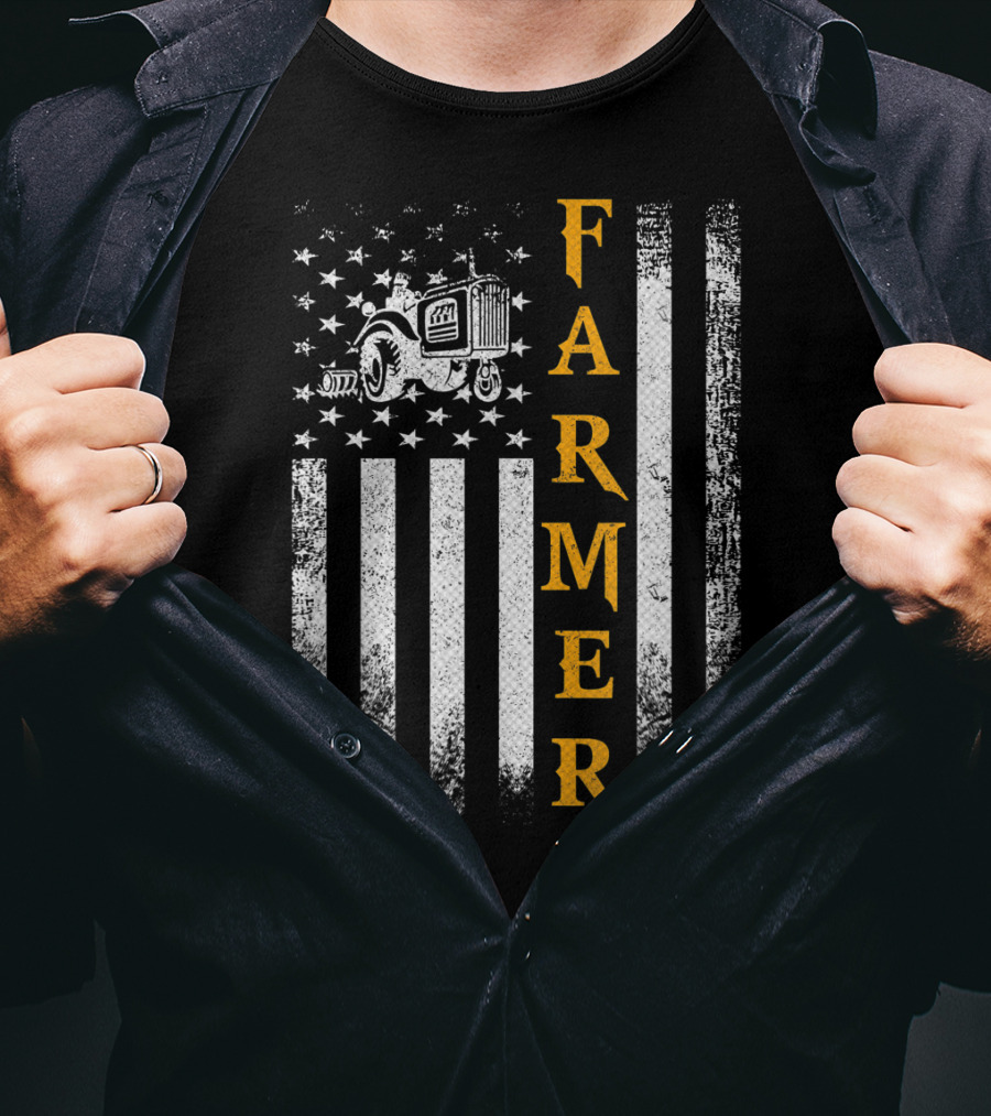Farmer American Flag Vintage Tractor USA Farming T-Shirt