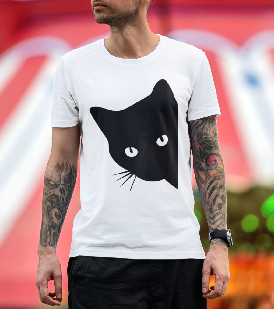 Cat Lover Ladies Spy Cat Hidden Peeking Cat T-Shirt