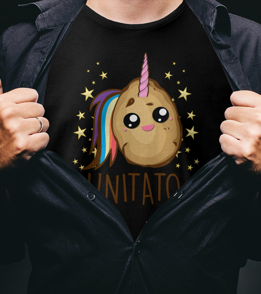 Funny Potato Unicorn UNITATO Cute Starry Rainbow Horn T-Shirt