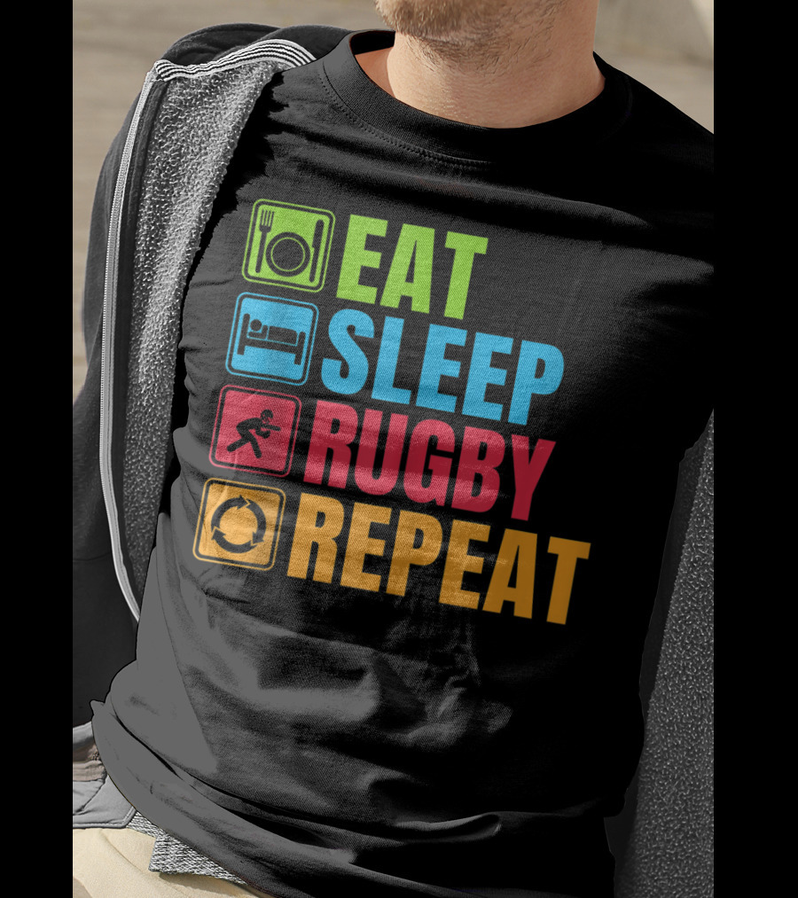 Eat Sleep Rugby Repeat Funny Rugby T-Shirt