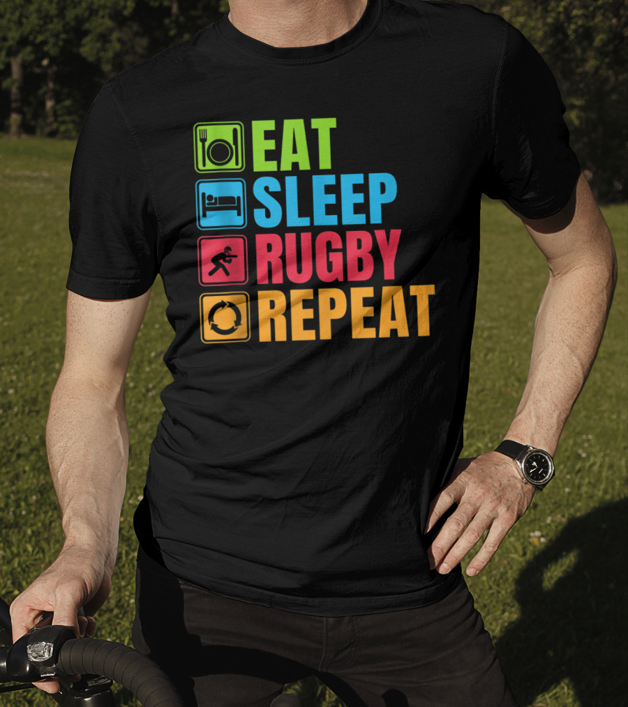 Eat Sleep Rugby Repeat Funny Rugby T-Shirt