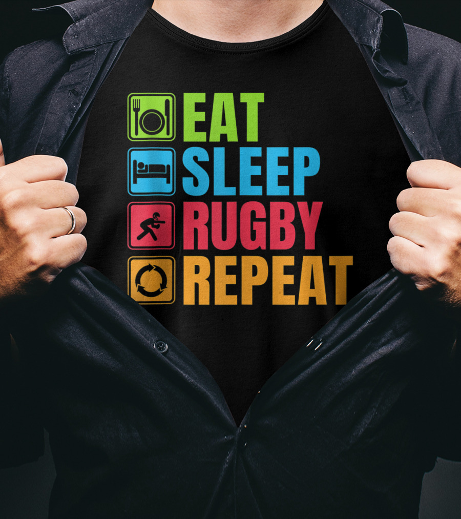 Eat Sleep Rugby Repeat Funny Rugby T-Shirt