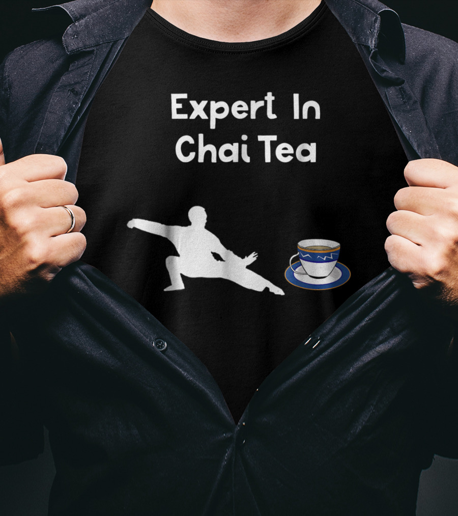 Funny Tai Chi Expert In Chai Tea Barista With Martial Arts Silhouette And Teacup T-Shirt