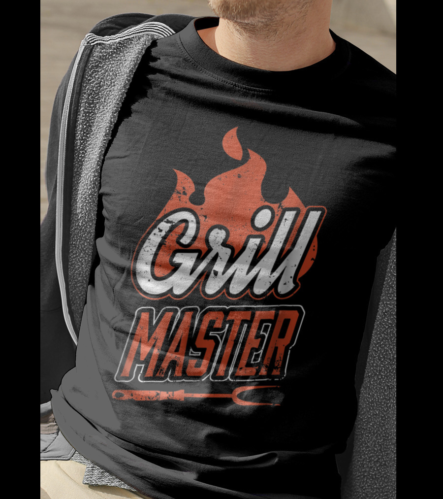 Grill Master BBQ Chef Cook Dad Flame Fork T-Shirt