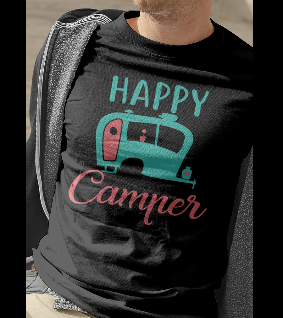 Happy Camper Retro Teal And Coral Vintage Camper T-Shirt