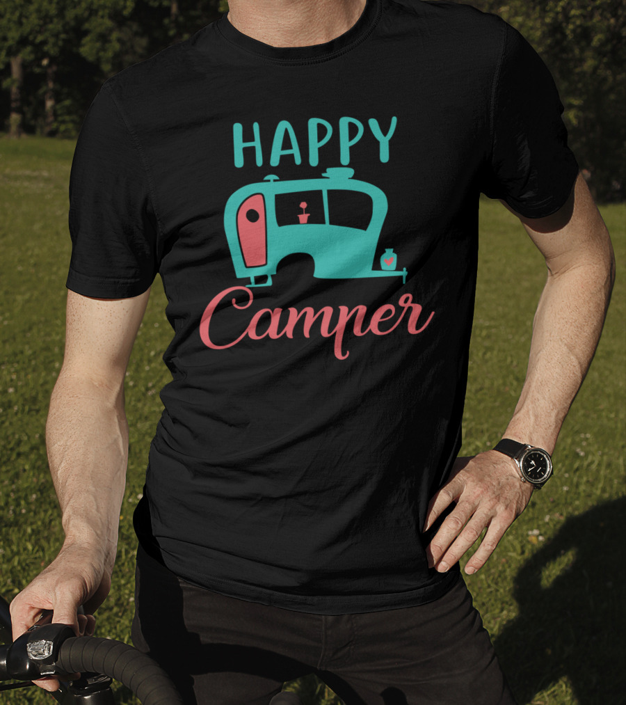 Happy Camper Retro Teal And Coral Vintage Camper T-Shirt