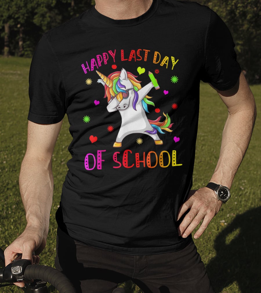 Happy Last Day Of School Unicorn Dabbing Teacher Stu T-Shirt