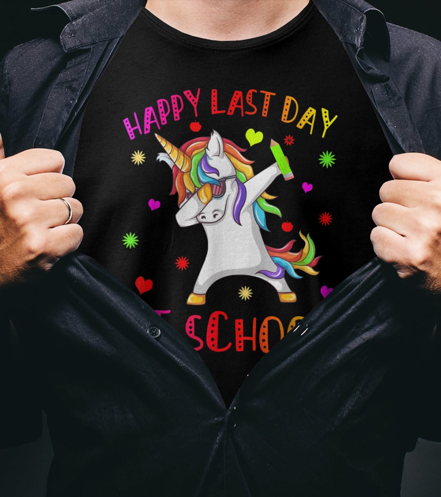 Happy Last Day Of School Unicorn Dabbing Teacher Stu T-Shirt