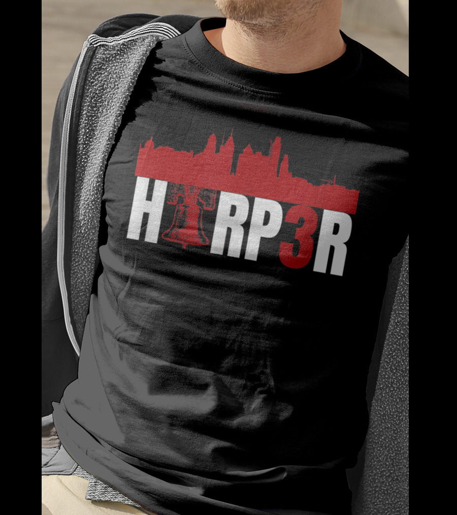 Harper Philadelphia Baseball H3RP3R Liberty Bell Skyline T-Shirt