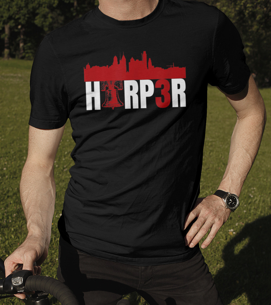 Harper Philadelphia Baseball H3RP3R Liberty Bell Skyline T-Shirt