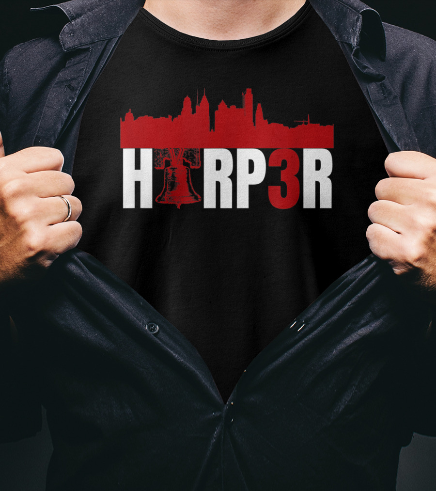 Harper Philadelphia Baseball H3RP3R Liberty Bell Skyline T-Shirt