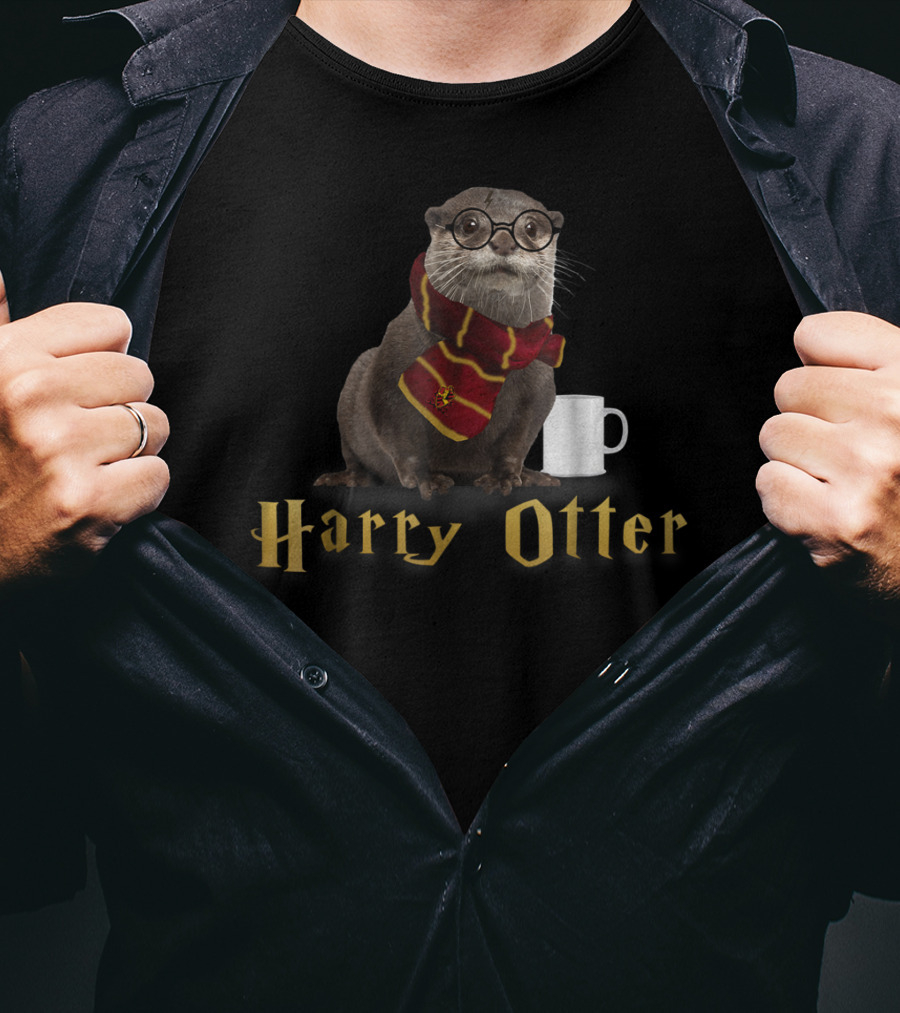 Harry Otter Magic Mug In Gryffindor Scarf T-Shirt