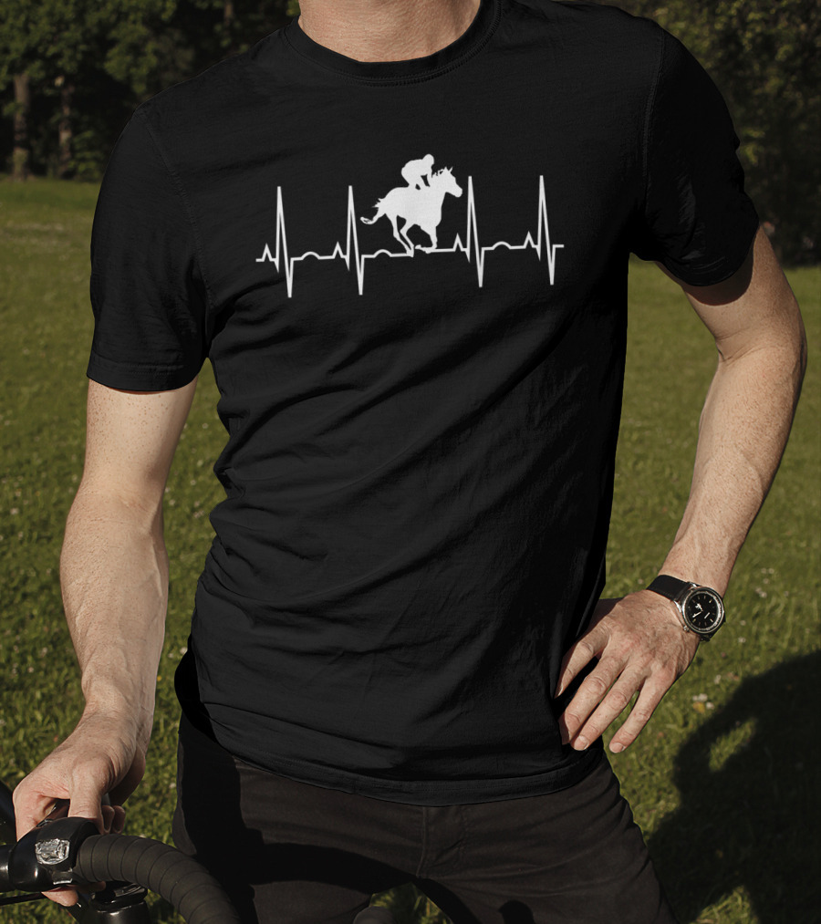 Horse Racing Jockey Heartbeat EKG T-Shirt