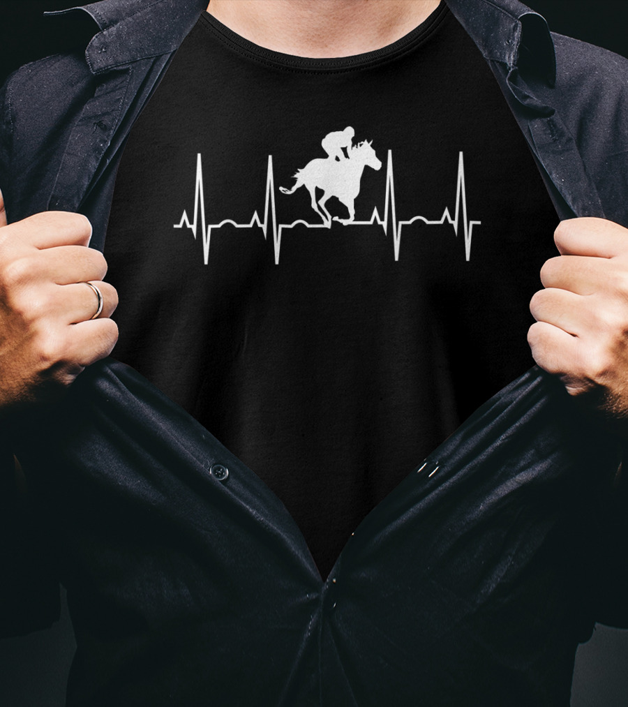 Horse Racing Jockey Heartbeat EKG T-Shirt