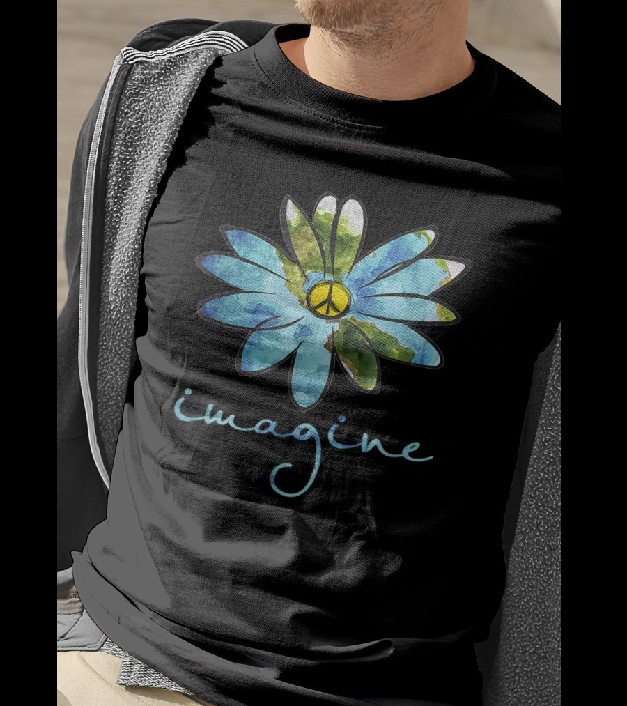 Imagine Hippie Peace Sign Flower T-Shirt
