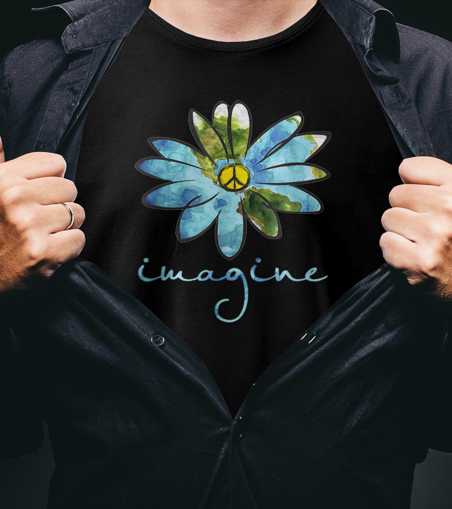 Imagine Hippie Peace Sign Flower T-Shirt