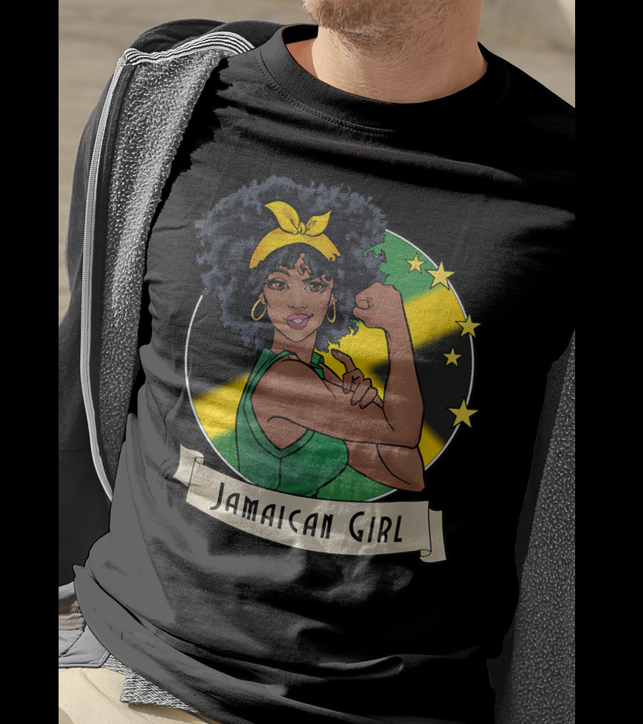 Jamaican Girl Afro Pride Jamaica Flag Fashion T-Shirt