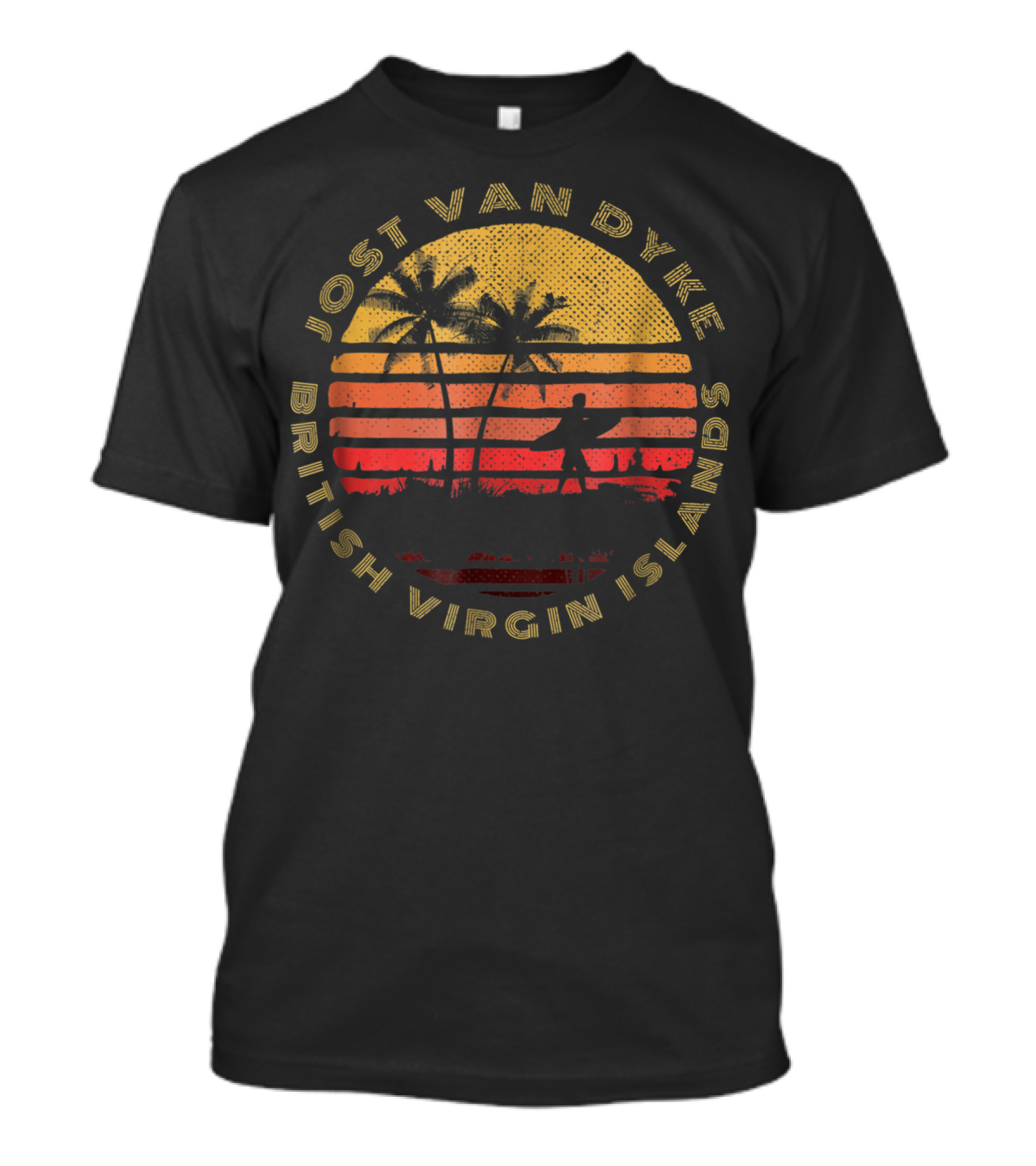 Jost Van Dyke British Virgin Islands Sunset Palm Trees Surfer T-Shirt