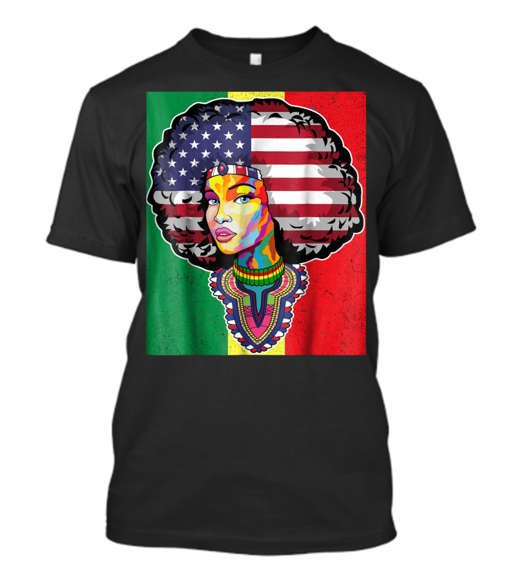 Juneteenth Dashiki American Flag Afro Woman African Colors T-Shirt