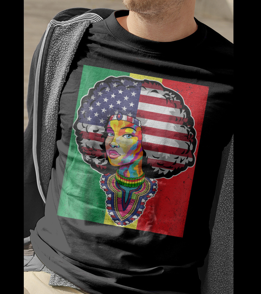 Juneteenth Dashiki American Flag Afro Woman African Colors T-Shirt