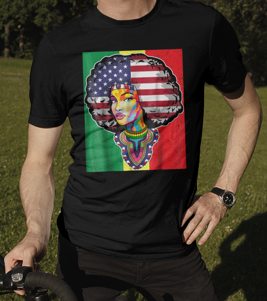 Juneteenth Dashiki American Flag Afro Woman African Colors T-Shirt