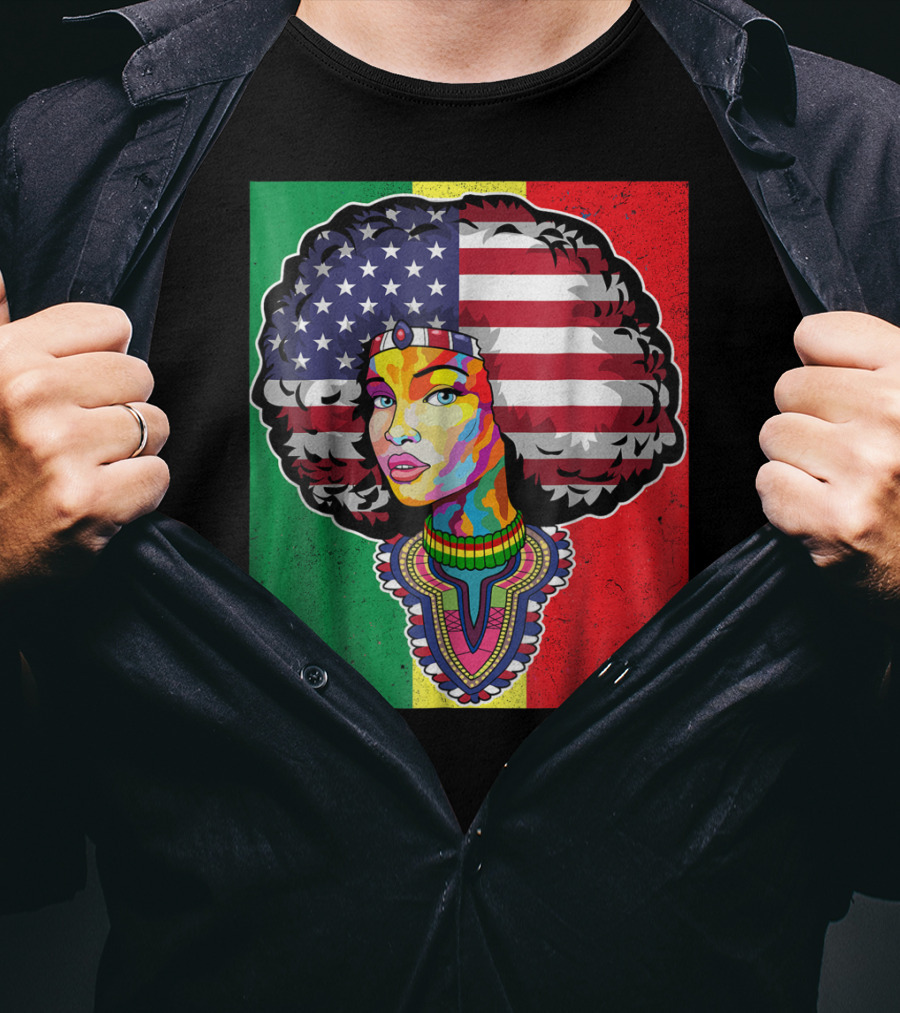 Juneteenth Dashiki American Flag Afro Woman African Colors T-Shirt