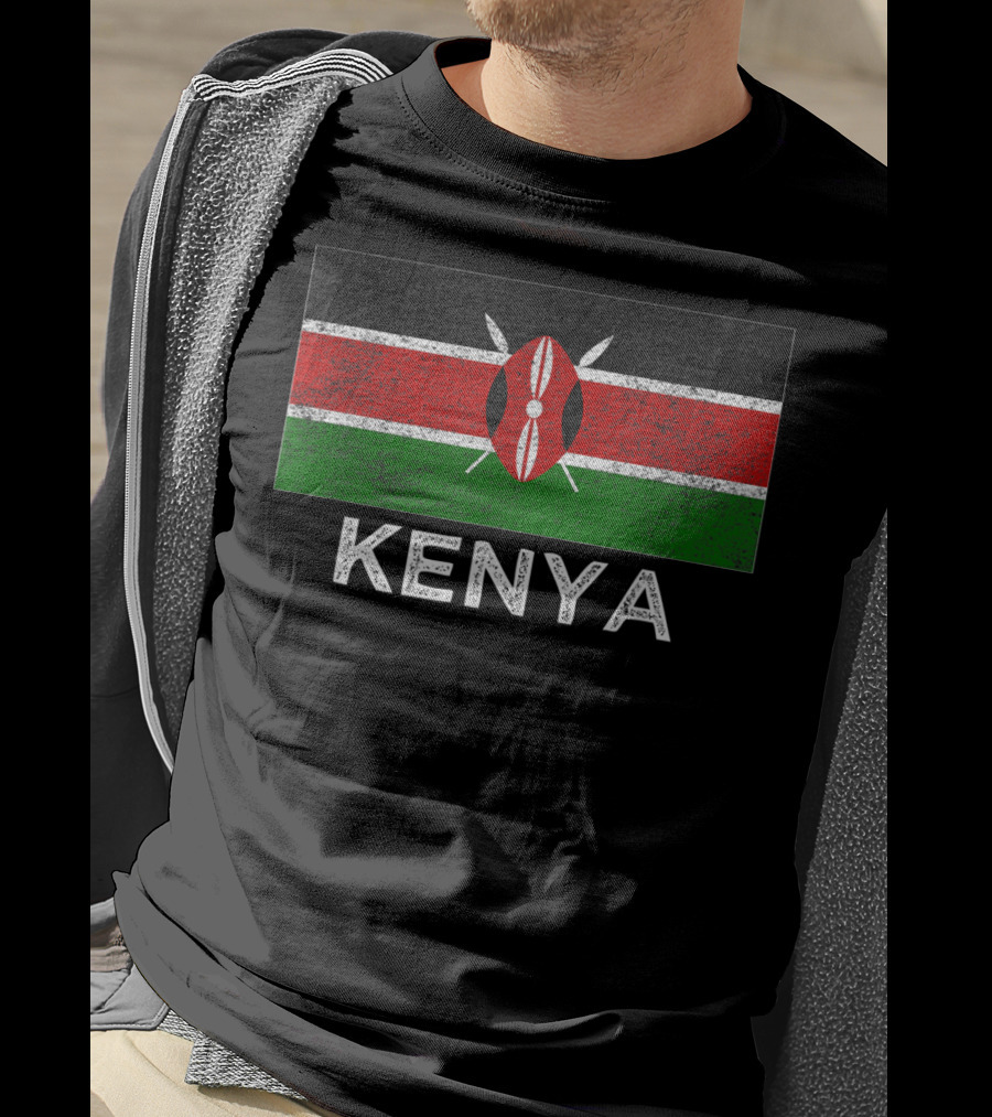 Kenya National Flag Textured Print With Emblem T-Shirt