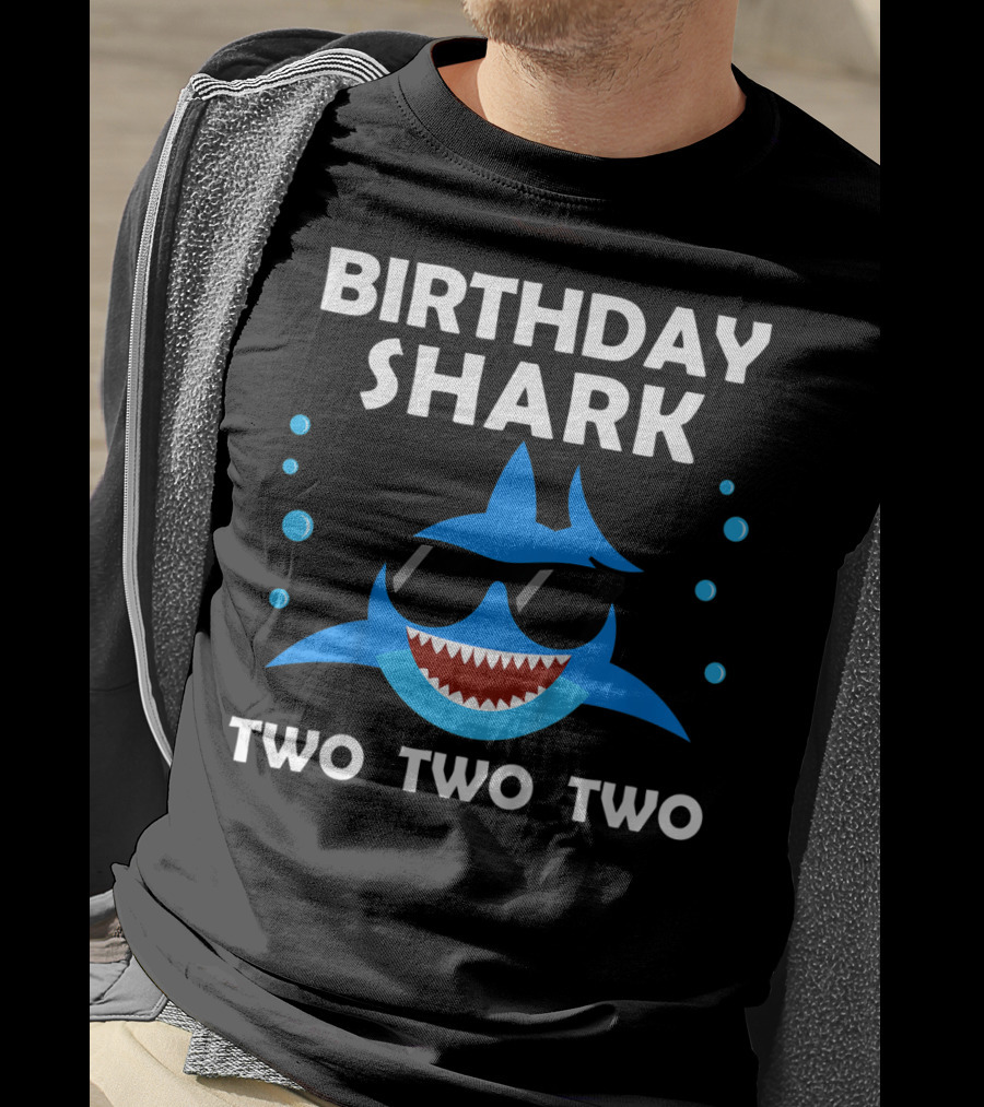 Birthday Shark Two Two Two Kids 2nd Birthday Boy Party T-Shirt