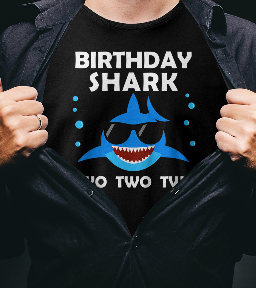 Birthday Shark Two Two Two Kids 2nd Birthday Boy Party T-Shirt